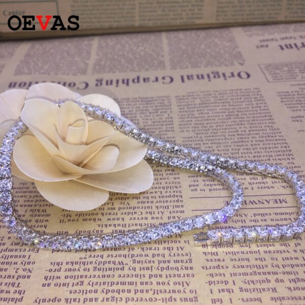 OEVAS 100% 925 Sterling Silver 35cm Colorful 4mm Round High Carbon Diamond Necklace For Women Wedding Party Fine Jewelry Gifts 1