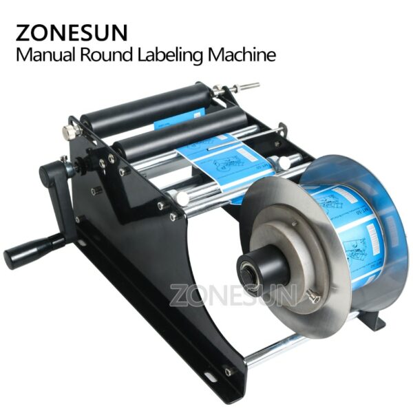 ZONESUN ZS-50 Manual Round Bottle Labeling Machine Beer Cans Wine Adhesive Sticker Labeler Label Dispenser Machine Packing 6