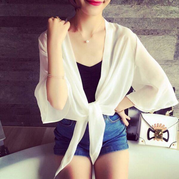 Womenv Short Chiffon Shawl Wraps For Women Summer Beach Sun UV Protection Cloth Lady Blouse Bolero Flapper Elegant Tops Blusas 1