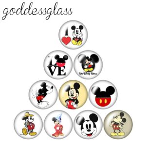Disney Mickey Mouse Cute Cartoon 10pcs 12mm/18mm/20mm/25mm Round photo glass cabochon flat back Necklace Making findings 1