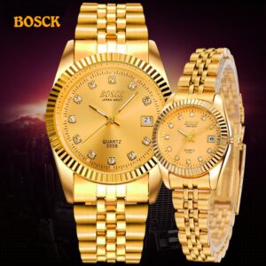 BOSCK Fashion Couples Wristwatches Mens Gold luxury brand Women Dress Watch Reloj Watch Men Relogios Masculinos 1