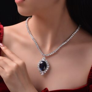 WUIHA Top Quality Real 925 Sterling Silver Oval Cut Sapphire Gem Created Moissanite Wedding Pendant Necklace Luxury Fine Jewelry 2