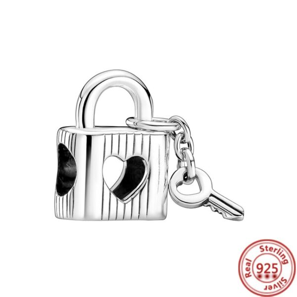 925 Sterling Silver Openwork Padlock Lock Heart Key Pendant Beads Fit Original Pandora Charm Bracelet Necklace Women Jewelry DIY 3