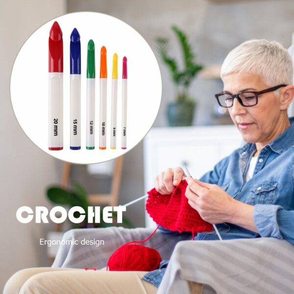 6Pcs/Set Soft Crochet Hook Circular Knitting Needles Set Plastic Handle Aluminum Weaving Sewing Braid Kit DIY Craft Tool 2