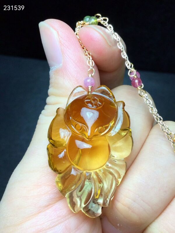 Natural Yellow Citrine Quartz 9 Tails Fox Carved Pendant 38/24-12mm Yellow Citrine Women Men Wealthy Fashion Necklace AAAAA 2
