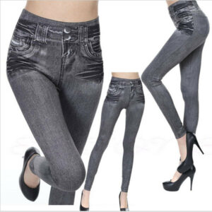 Ogilvy Mather Women Leggings 2020 Fashion Faux Denim Jeans Leggings Sexy Long Pocket Printing Leggins Summer Casual Pencil Pants 2