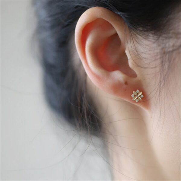 S925 Sterling Silver Plated 14k Gold Stud Earrings for Women Rhombus Zirconia Cross Flower Temperament New Earrings Ear Jewelry 5