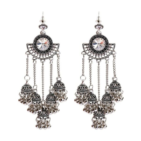 Women's Retro Big Gold Jhumka Earrings Indian Jewelry Classic White Beads Long Chain Tassel Dangle Earrings Hangers 6