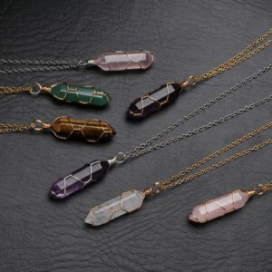 2022 Hexagonal Cylindrical Crystal Necklace Natural Stone Pendant Wire Wrap Stone Necklace for Women Men Fashion Jewelry 1