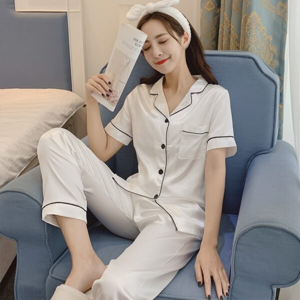 Women Silk Satin Pajamas for Womens Pyjamas Set Long Sleeve Sleepwear Set Pajamas Suit Female Two Piece Set Loungewear Plus Size 2