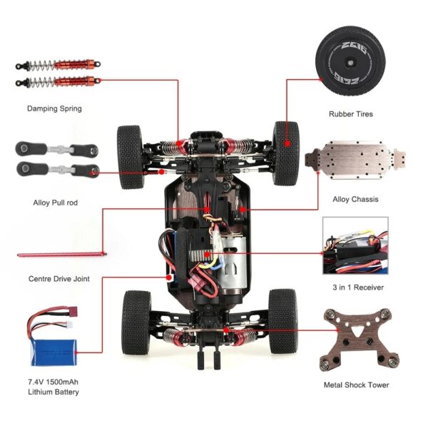 Wltoys 144001 4WD 60Km/H Zinc Alloy Gear High Speed Racing 1/14 2.4GHz RC Car Brushed Motor Off-Road Drift With Free Parts Kit 2