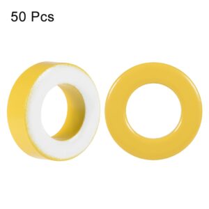 uxcell 50pcs 13.7 x 24.2 x 8mm Ferrite Ring Iron Powder Toroid Cores Yellow White 2