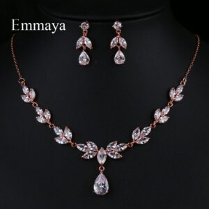 Emmaya New Flower-shape For Women Delicate Earring And Necklace Cubic Zircon Fashion Statement In Party Elegant Jewelry Set 1