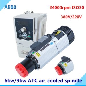 Automatic Tool Change Spindle 9kw ATC spindle ISO30 air cooled spindle motor 220v/380v with VFD Inverter for wood working router 1