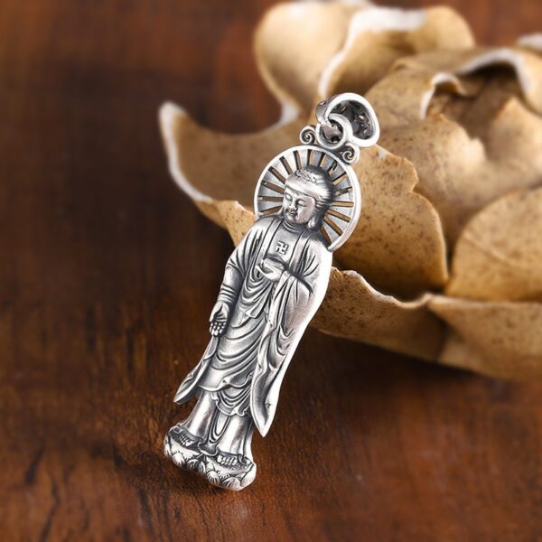 100% 999 Silver Tibetan Kuanyin Buddha Statue Pendant Vairocana Buddha Statue Pendant Buddhist Good Luck Amulet Pendant 4