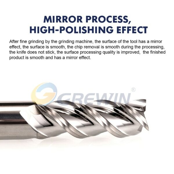 GREWIN- HRC55 Mirrow Polishing Copper& Aluminium Use of Carbide End Mill/ 3 Flutes Solid Carbide End Milling Cutter 6