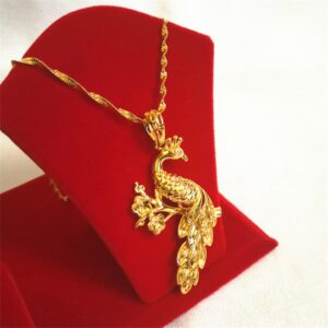 24K Yellow GP Jewelry Sets For Women Long Peacock Pendant Necklace Earrings 2pcs Wedding Jewelry Accessories Party Gifts 2