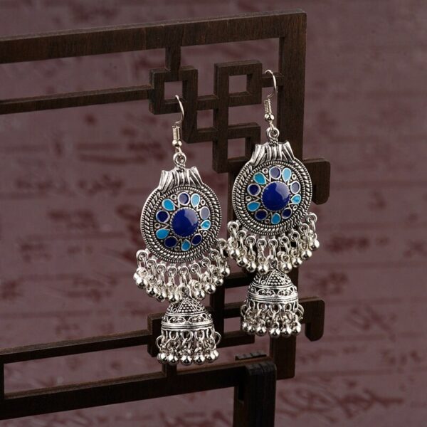 Traditional Indian Ethnic Silver Color Drop Earrings Tassel For Women Gypsy Tassel Jhumka Jhumki Earring Dangle Statement 4