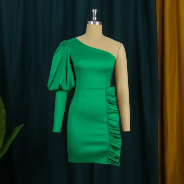 DPSDE 2022 Dew Shoulder Pure Color Dress Spring New Women High Street Style Short Dress Long Sleeve Mini Short Dress 2