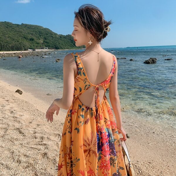 2022 Beach Style Women's Long Dress Loose In Summer Printing Backless Sleeveless Chiffon Camisole Female Clothing A-LINE 5