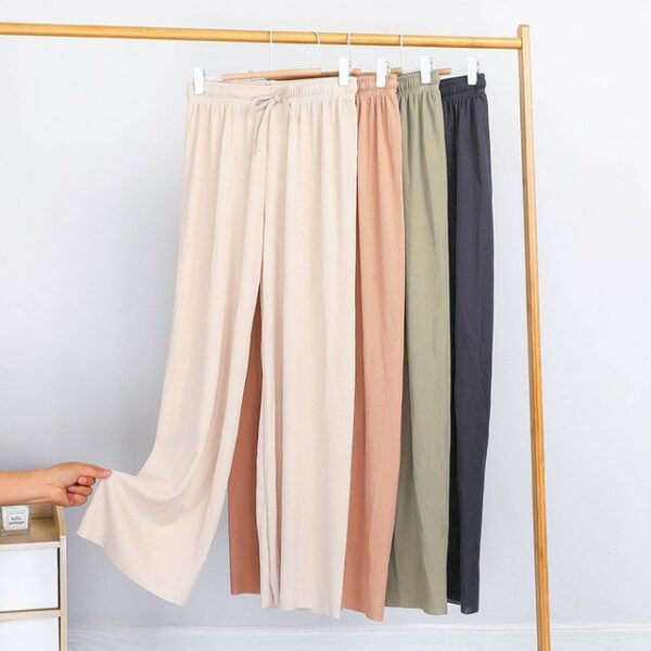 Women Summer Thin Ice Silk Knit Trousers Seamless Drape Wide Leg Loose Pants Casual Elastic Waist Big Size Pants 5