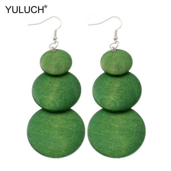 YULUCH 2019 Natural Painted Wood Ethnic Women African Pendant Pompom Pom Pom Fashion Girl Lady Jewelry Drop Earrings Party Gift 2