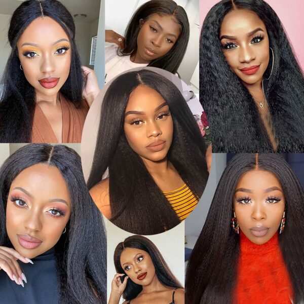 220% Density Kinky Straight Synthetic Wigs For Black Women Yaki Straight Wig Pre Plucked Hairline with Baby Hair Afro Wigs 6