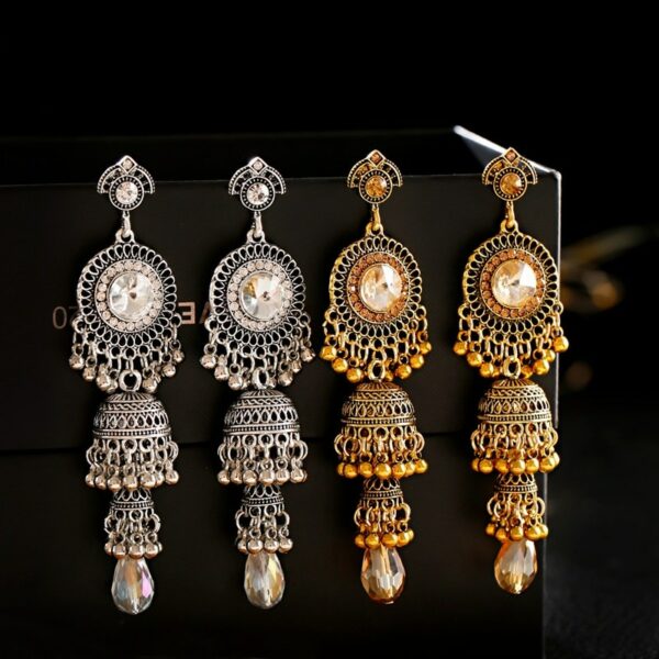 2020 Women's Vintage Ethnic Silver Color Indian Jhumka Bell Tassel Earrings Retro Gypsy Gold Drop Earrings Brincos Jewelry 3
