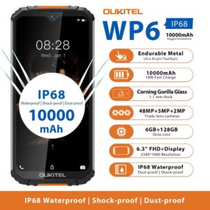 Rugged Waterproof Smartphone OUKITEL WP6 Ip68 Octa Core 6GB 128GB Mobile Phone 9V/2A 10000mAh Battery 48MP Triple Camera 1
