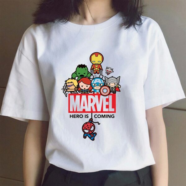 Spiderman The Avengers T Shirt Women Marvel Kawaii Print Super Hero Vintage Top Casual Fashion T-shirt Femme Unisex Tees Clothes 3