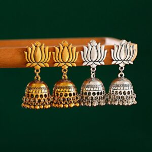 Egypt Vintage Gold Silver Color Lotus Jhumka Bells Tassel Earrings For Women Turkish Tribal Gypsy Indian Jewelry 1