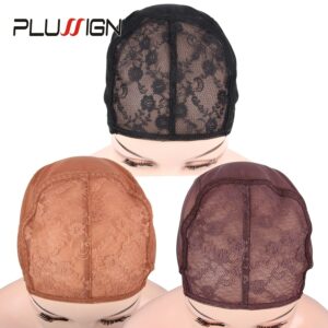 Adjustable Stretch Swiss Lace Wig Caps For Making Wigs XL/L/M/S Black Brown Invisible Mesh Weaving Hairnets With Strap 3 Pcs/Lot 1