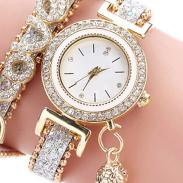 Women Bracelet Watches Ladies Love Leather Strap Rhinestone Quartz Wrist Watch LL@17 3