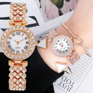 Luxury Women Rose Gold Watch Fashion Ladies Quartz Diamond Wristwatch Elegant Female Bracelet Watches 3pcs Set Reloj Mujer 1
