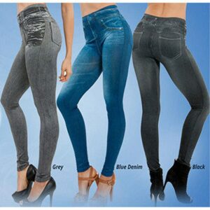 Ogilvy Mather Women Leggings 2020 Fashion Faux Denim Jeans Leggings Sexy Long Pocket Printing Leggins Summer Casual Pencil Pants 1