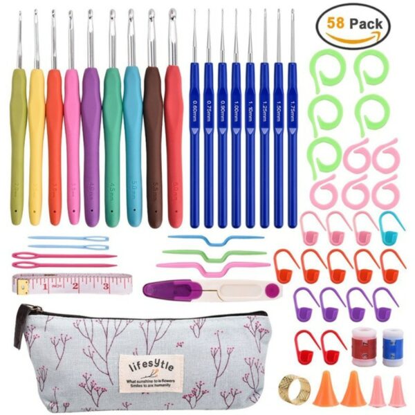 Knitting Needles Set Crochet Hooks Set with Storage Bag DIY Needle Arts Craft Scissors Stitch Markers Sewing Tools 2