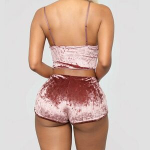 2022 New Fashion Women 2pcs Velvet Sleepwear Sexy Camisole Silky Smooth Shorts Sleeveless Pajama Set Ladies Sleepwear Female 2