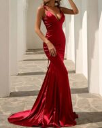 Sexy V-Neck Burgundy Evening Dress Mermaid 2022 Spaghetti Straps Long Prom Gowns Lace Up Back For Women Vestidos De Noche 2