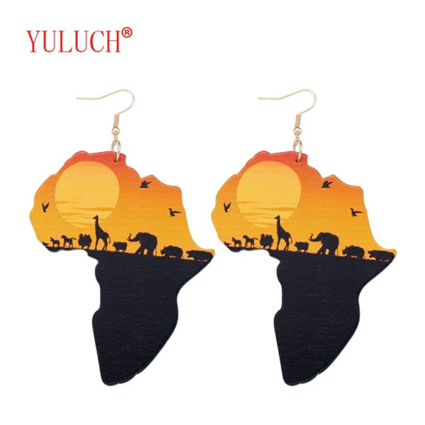 YULUCH 2018 Latest Ethnic Women Jewelry Design Natural Wooden African Original Eco Animal Painted Pattern Pendant Earrings Gifts 1