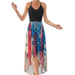 Women Fashion High Waist American Flag Dress Splicing Sleeveless Halter Casual Laminated Ruffle Beach Holiday Dresses 4