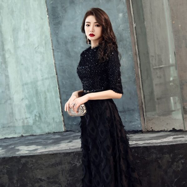 wei yin 2022 New Evening Dresses The Bride Elegant Banquet Black Half Sleeves Lace Floor-length Long Prom Party Gowns WY1342 4