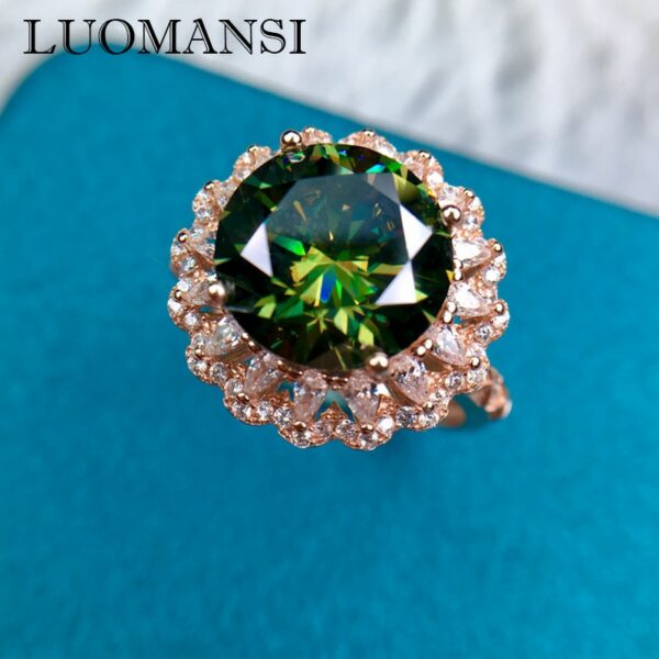 Luomansi Luxury 5CT 11MM Green Moissanite Ring Passed Diamond Test High Jewelry Wedding Anniversary Party 1