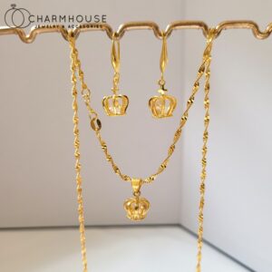 24K Yellow Gold Jewelry Sets For Women Zircon Crown Bead Pendant Necklace Earrings 2 pcs Wedding Jewelry Set Accessories Bijoux 1