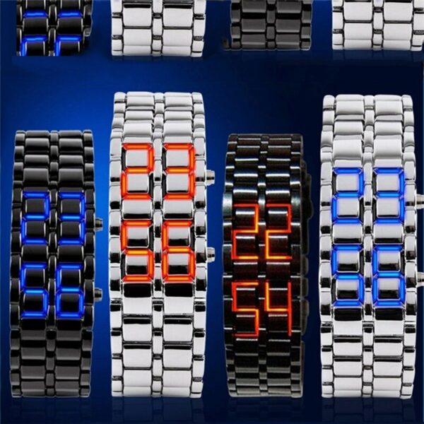 Women's Men's Volcanic Lava Iron Samurai Metal Faceless Bracelet Sport LED Watch 4