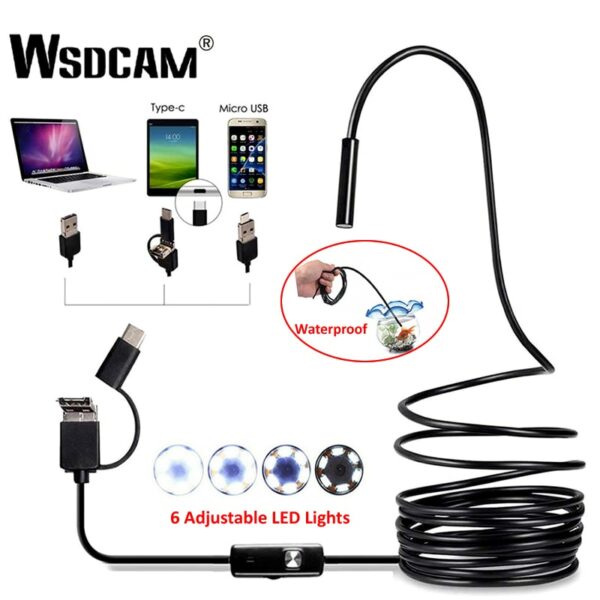Endoscope Camera 7MM 3 in 1 USB Mini Camcorders WSDCAM IP67 Waterproof 6 LED Borescope Inspection Camera For Windows PC Android 1