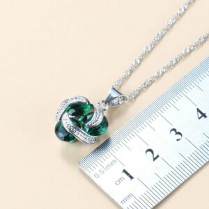 Wholesale Price Silver Color Bridal Jewelry Sets With Green Zirconia Stud Earrings And Necklace 11-Colors Women Sets 2