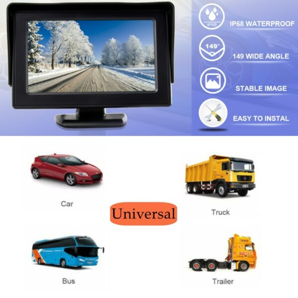 Backup Rear View Car Camera Screen Monitor System Waterproof Night Vision Car Backup Camera 4.3 Inch HD 720P for Cars 2