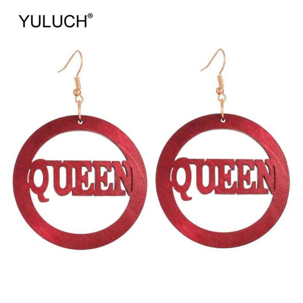 YULUCH 2019 Ethnic Big Round Wooden Hollow Letter Queen Drop Earrings African Wood Chip Pendant Earrings For Women Lady Girls 3