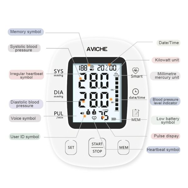 AVICHE Professional Automatic Digital Arm Blood Pressure Monitor Backlit LCD Display Talking Medical Device Sphygmomanometer 3
