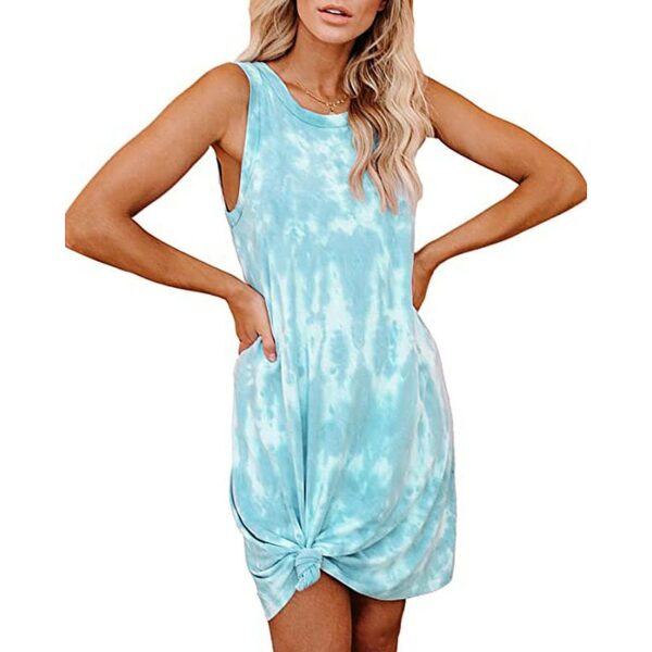 Summer Sleeveless Tie-dye Print Tank Mini Dress Women O-Neck Beach Sundress Casual Loose Fashion Holiday Vestidos Streetwear XXL 4